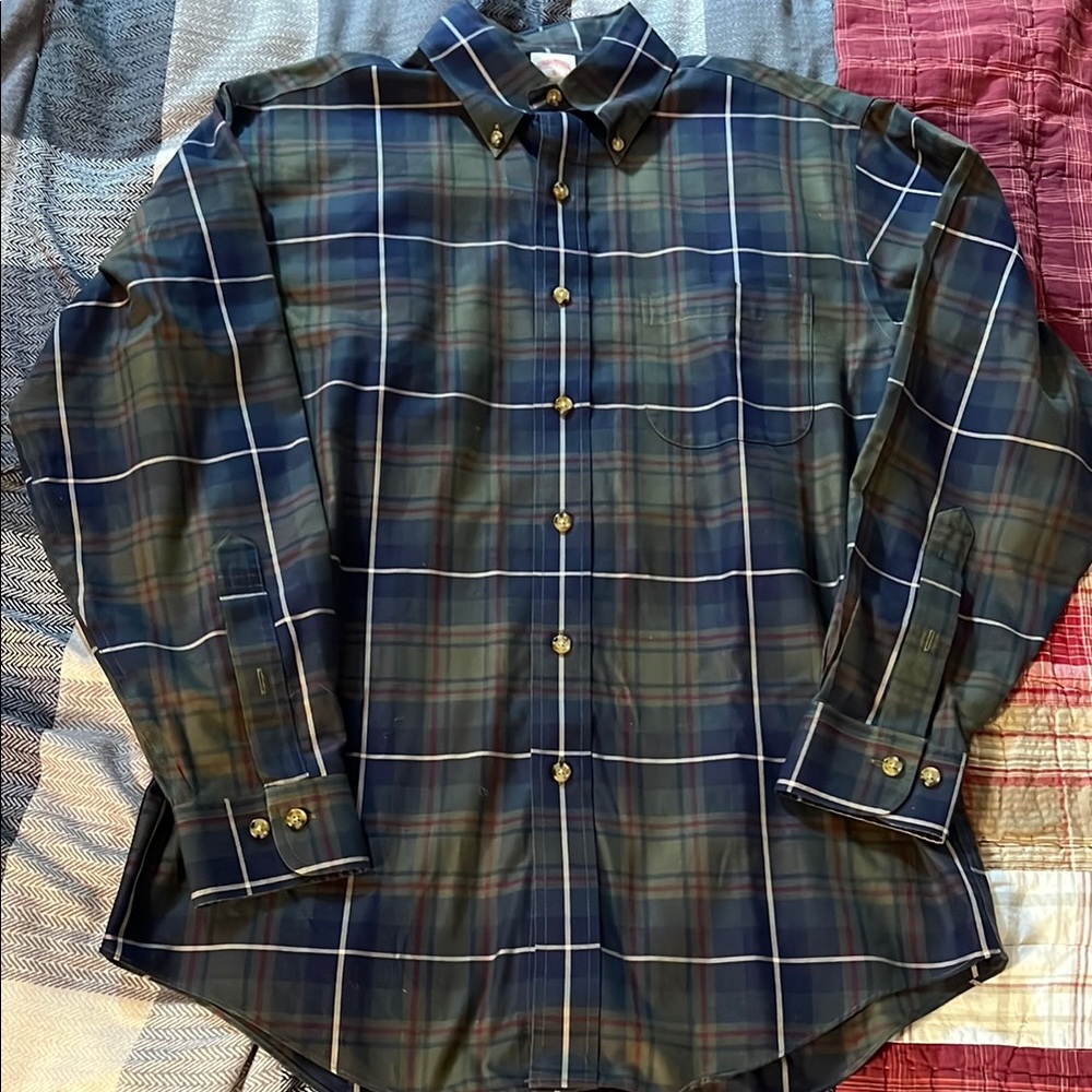 Brooks Brothers Blue and Green Casual Button Down Shirt